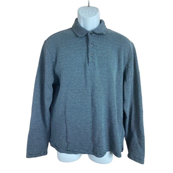 Vince Heather Stripe Long-Sleeve Sz M Vince Camuto Polo Shirt Sz M Coastal Blue - Picture 1 of 6